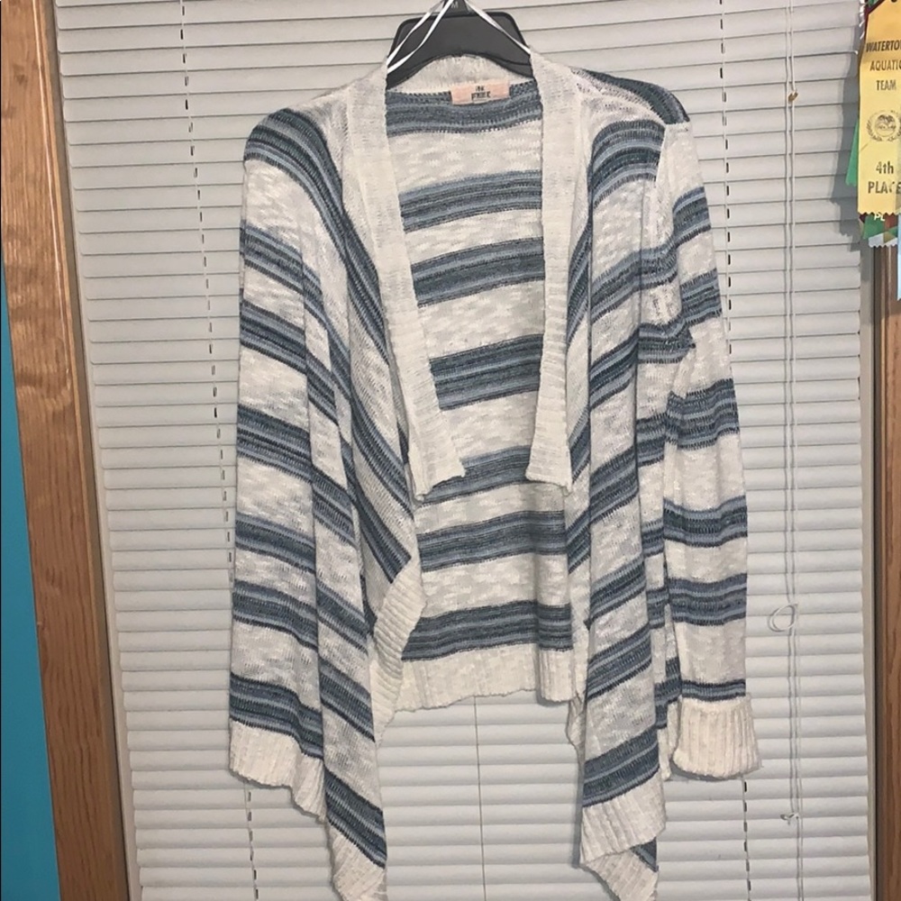 White blue and black cardigan